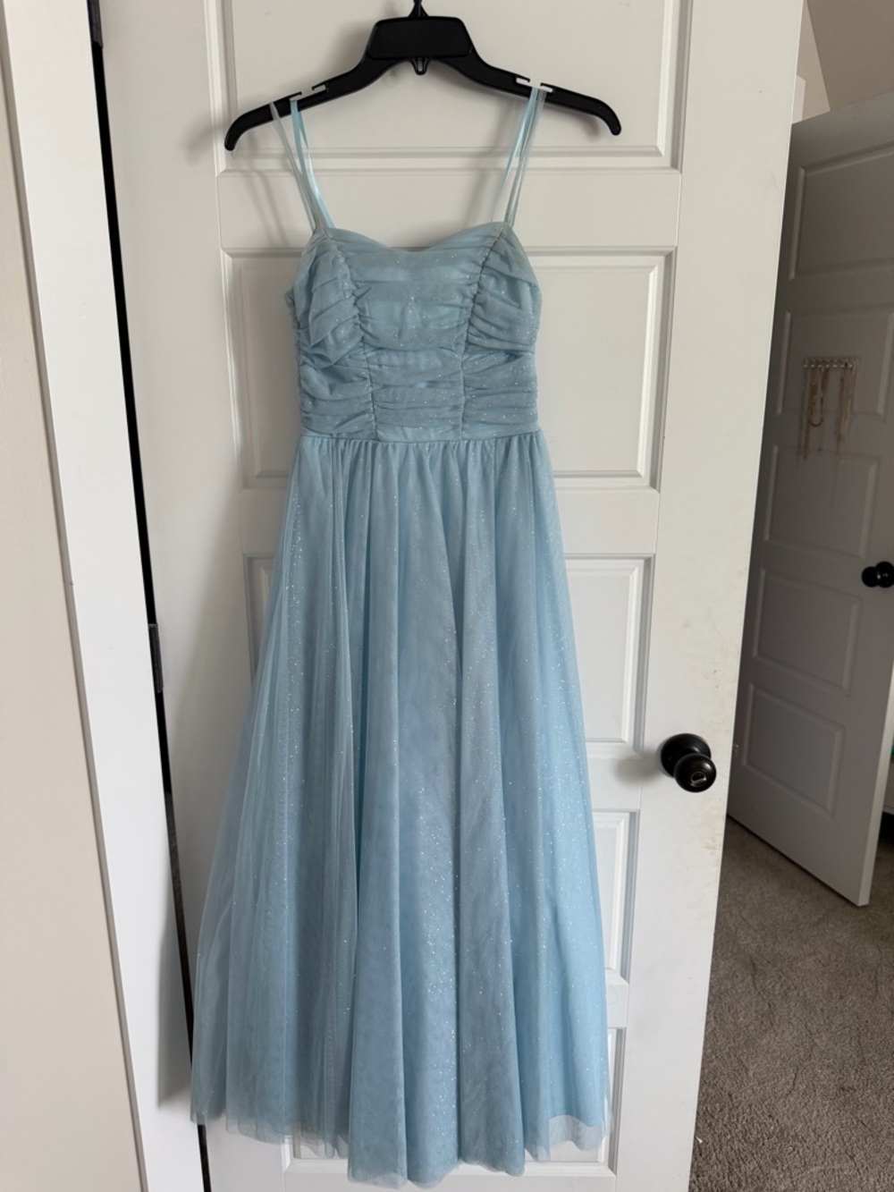 Light Blue Sparkle Tulle Evening Gown